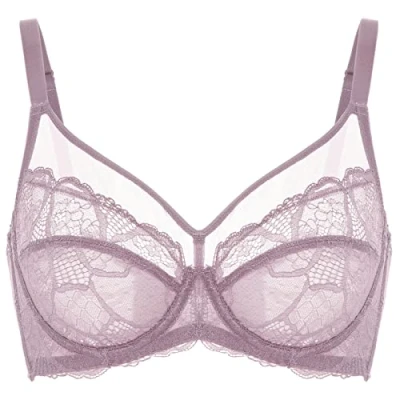 Abbildung von DOBREVA Damen Spitzen Minimizer BH mit Bügel Große Brüste Sexy Vollschalen Ungefüttert Rose Brown 80C