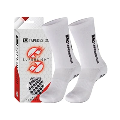 Abbildung von TAPEDESIGN &quot;Superlight&quot; 1 Paar Rutschfeste, ultraleichte Fußballsocken Weiß mit gummierten Noppen (Unisex) Sport Socken Grip für Damen &amp; Herren Anti Rutsch Fussball atmungsaktiv
