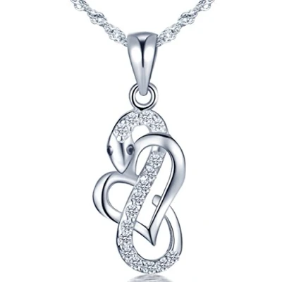 Abbildung von Unendlich U Fashion 925 Sterling Silber Damen Halskette Klassisch Herz Schlange Zirkonia Anhänger Kettenanhänger