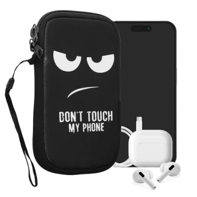 Abbildung von kwmobile Handytasche für Smartphones M 5,5&quot; Neopren Handy Tasche Hülle Cover Case Schutzhülle Don&#039;t Touch My Phone Weiß Schwarz 15,2 x 8,3 cm Innenmaße