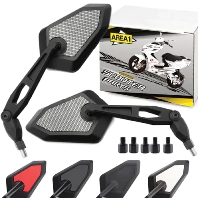 Abbildung von Area1 Motorroller Spiegel ATV Quad Rückspiegel Set (rechts+links) Carbon, e geprüft 2xM8 Rechts + 1xM8 Linksgewinde Kompatibel mit Sym Niu KSR B1C