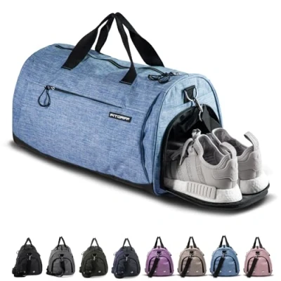 Abbildung von Fitgriff® Sporttasche &amp; Reisetasche für Damen und Herren mit Schuhfach Nassfach Tasche Sport, Fitness Reisen Trainingstasche, Gym Bag (Light Blue, M)