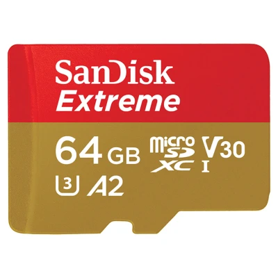 Abbildung von SanDisk Extreme microSDXC UHS I Speicherkarte 64 GB für Actioncams und Drohnen + Adapter RescuePRO Deluxe (bis zu 170 MB/s, A2, Class 10, U3, V30)