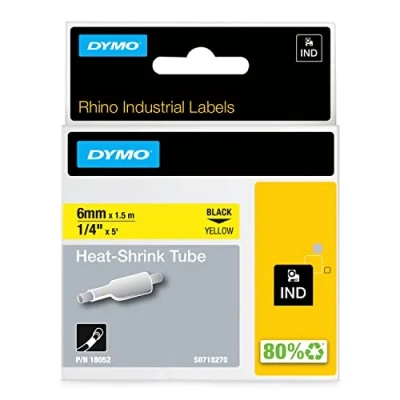 Abbildung von DYMO Rhino Industrie Schrumpfschlauch Kabeletiketten 6 mm, 1,5 m Schwarz auf gelb für Beschriftungsgerät