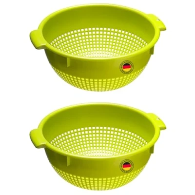 Abbildung von Westmark Seiher Zwei große mit 2 Griffmulden und 4 Aufsatzrasten zum Waschen Abtropfen Apfelgrün, Kunststoff, ø 24 cm