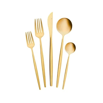 Abbildung von Karaca Orion Matte Gold 30 Teilge Besteck für 6 Personen Messer, Gabeln, Löffel, Kuchengabeln, Edelstahl, Essbesteck Tafelbesteck Set Gesund und Hygienisch,Modernes Design