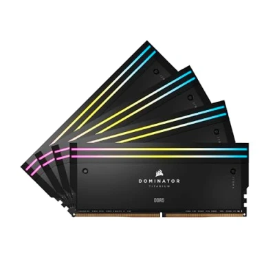 Abbildung von CORSAIR DOMINATOR Titanium RGB DDR5 RAM 96GB (4x24GB) 6400MHz CL32 Intel XMP iCUE Kompatibler Computerspeicher Schwarz (CMP96GX5M4B6400C32)