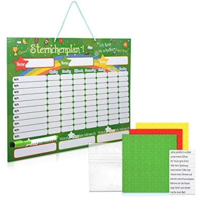 Abbildung von Navaris abwischbare Belohnungstafel magnetisch 40x32cm Kinder Aufgaben Tafel Magnettafel inkl. 250 Sternchen Magnete Stift Sterne Aufgabenplan