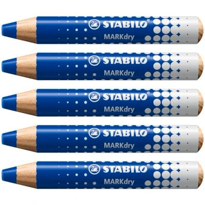 Abbildung von Whiteboard und Flipchartmarker STABILO MARKdry 5er Pack blau