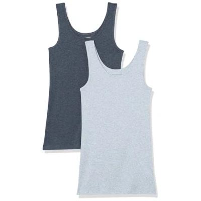 Abbildung von Amazon Essentials Damen Tanktop schlanke Passform, 2er Pack, Dunkelgrau Meliert/Eisblau Heide, XS