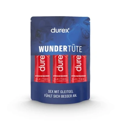 Abbildung von Durex Gleitgel wasserbasiert mit Erdbeergeschmack Play Sweet Strawberry 3x 50ml in praktischer Dosierflasche