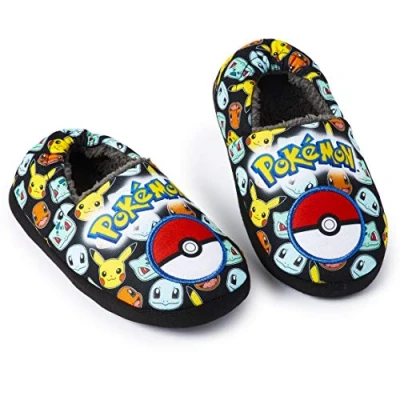 Abbildung von Pokemon Pikachu Hausschuhe Kinder mit dem Pokéball Glumanda Schiggy, Nehrfarbig, 32 EU (Herstellergröße 13)