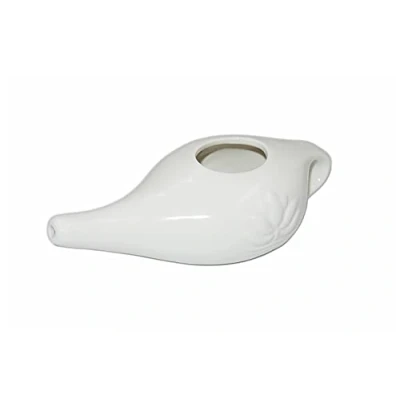 Abbildung von Biebri Neti Pot Nasenreinigungskanne, Nasenkännchen, Nasenspülkännchen aus Keramik, 250 ml, Weiß