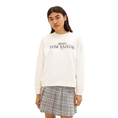 Abbildung von TOM TAILOR Denim Damen 1038374 Basic Hoodie, 10348 Gardenia White, XXL