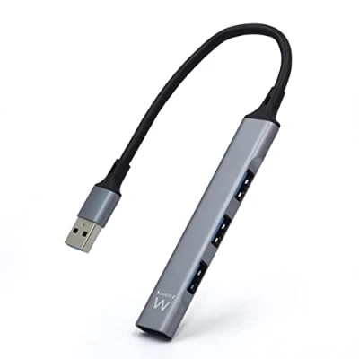 Abbildung von Ewent EW1144 USB A Hub, 4 Port Ultra Slim Data Hub with 3 2.0 Ports, 1 3.2 Port, Type for Macbook Pro/Air, Laptop, PS5/PS4 and Mac OS, Windows, Android Aluminum