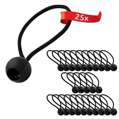 Abbildung von ECENCE 25x Spanngummi, Planenspanner Set, Expanderschlingen mit Kunststoff Kugel, Zeltgummis für Planen, Pavillons, Zelte, Starke Spannkraft Schwarz