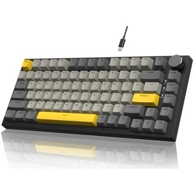 Abbildung von YINDIAO Ajazz AK820 Mechanische Tastatur mit Knopf,75% ANSI Layout,82 Tasten,Kabelgebundene Gaming Tastatur,Verbesserte Dichtungsmontage,Hot Swappable,Linearer Schalter,RGB Licht,für PC,MAC (Grau)