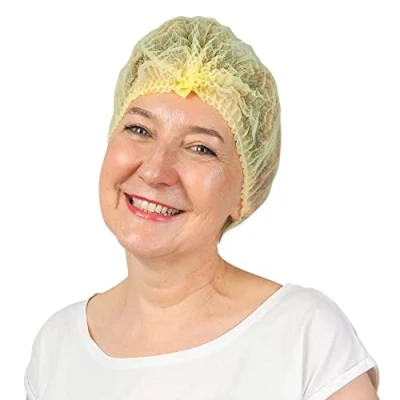 Abbildung von ARNOMED Haarnetz, OP Haube aus Einwegstoff Gelb, Einweg Haarnetze 100 Stk für die Küche oder Zahnarzt, Hygienezubehör Medizin, Kopfhauben 52cm, Haarnetz Männer/Frauen, Hair Cover