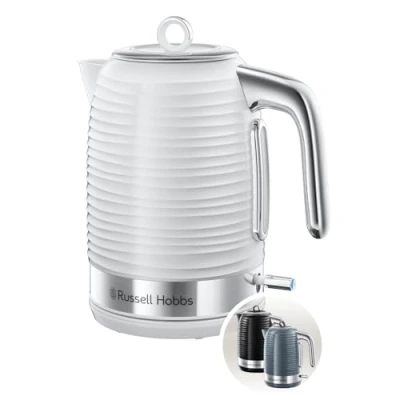 Abbildung von Russell Hobbs Wasserkocher [1,7l, 2400W] Inspire Weiss mit hochwertiger Hochglanz Struktur (Schnellkochfunktion, herausnehmbarer Kalkfilter, Wasserstandsanzeige, abnehmbarer Deckel) Teekocher 24360 70