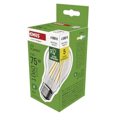 Abbildung von EMOS LED Lampe Filament A60 A Klasse Vintage Glühbirne E27 Sockel neutralweiß 1060 lm extra sparsam, 5W (statt 75W Glühbirne) 50 000 Stunden Winkel 300 CRI min. 80