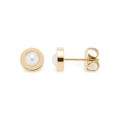 Abbildung von Leonardo Jewels Isa Ohrstecker, Ohrringe aus Edelstahl, Glas Kristall weiß, Facetten Schliff gold, 7 mm, Plättchen Stecker Damen Schmuck, 1 Paar, 022877