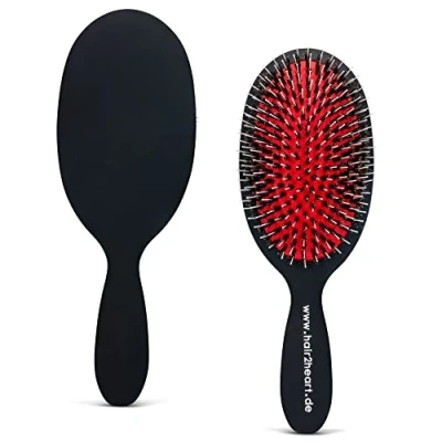 Abbildung von hair2heart Haarbürste für Extensions, Pneumatikbürste Haarverlängerungen Naturborsten lösen verhedderte Haare, Profi Bürste mit Ionic Technologie