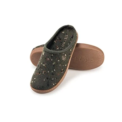 Abbildung von ESTRO Hausschuhe Herren Winter Warm Filzpantoffeln Gummisohle mit Gepolstertes Fußbett Pantoffeln Rutschfeste Sohlen DUO (Grün, 45 EU)