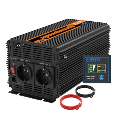Abbildung von EDECOA Wechselrichter 2000w 24v 230v Spannungswandler mit Neuer Fernbedienung 2X USB und Bildschirm LCD für Sonnenkollektor KFZ Wohnmobi (2000w)