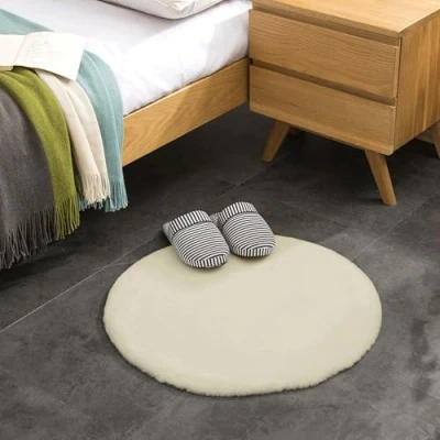 Abbildung von Teppich Wölkchen Fell Rund, Fellteppich Kunstfell Waschbar, Hasenfell, Kaninchenfell Flauschiger Wohnzimmer, Bettvorleger Schlafzimmer Beige Rund 60cm