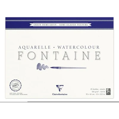 Abbildung von Clairefontaine 96407C Aquarellblock Fontaine (4 seitig verleimt, halbsatiniert, 100% Hadern, glatt, für präzise Arbeiten und Ausarbeitungen, ideal Nasstechniken, 30 x 40 cm, 25 Blatt, 300g) weiß