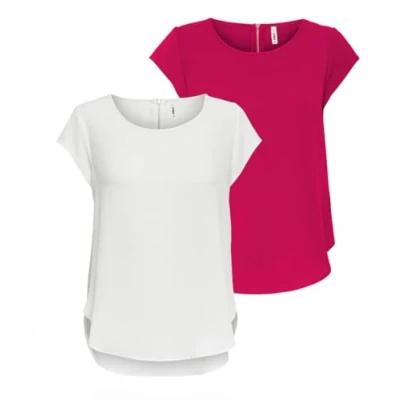 Abbildung von ONLY Damen ONLVIC S/S SOLID 2 Pack TOP, Blusenshirt, Kurzarm, Cloud Dancer/Granita, 42