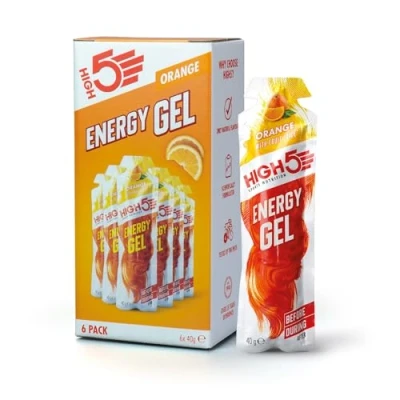 Abbildung von HIGH5 Energy Gel, Energie Gel im schnell zu öffnenden Portionsbeutel, mit natürlichem Fruchtsaft Orange Multipack 6 x 40g