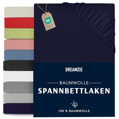Abbildung von Dreamzie Spannbettlaken 90x190/200cm Baumwolle Oeko Tex Zertifiziert Dunkelblau 100% Jersey Spannbetttuch 90x190/200