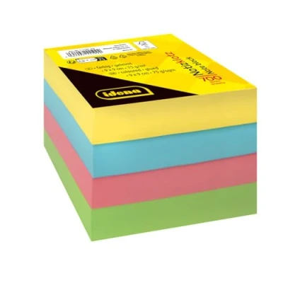 Abbildung von Idena 11199 Notizklotz, 9 x cm, 700 Blatt geleimt, Notizblock aus 75 g/m² FSC Mix Papier in 4 Farben, nachhaltige Notizzettel