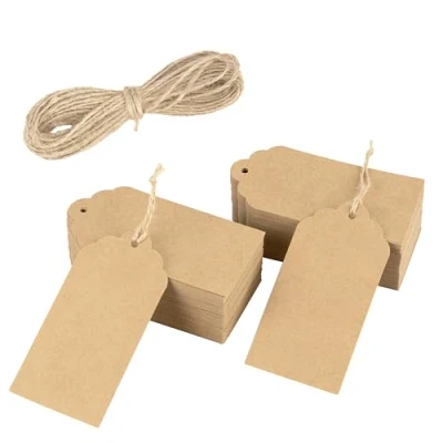 Abbildung von Belle Vous 200 braune Etiketten aus Kraftpapier Schnur 5 x 10 cm Schilder zum Beschriften Geschenkanhänger für Weihnachten, Hochzeit, Geburtstag