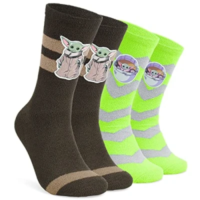 Abbildung von Star Wars Socken Herren Pack of 2 Stück Anti Rutsch Kuschelsocken Baby Yoda Flauschig Haussocken Wintersocken Damen und Teenger Jungen