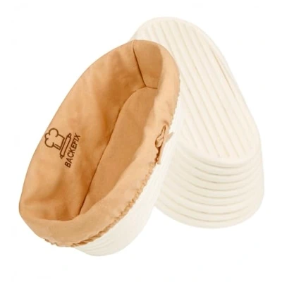 Abbildung von Backefix Gärkörbchen oval 25cm kleiner Brot Gärkorb handgefertigt aus Rattan mit Leinentuch Brotbackzubehör ideal zum backen für Hobbybäcker
