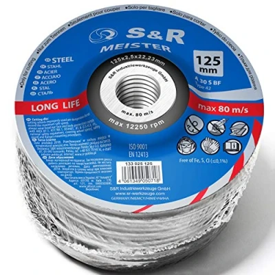 Abbildung von S&amp;R Trennscheibe für Metall, Stahl, hochlegiert 125 x 2,5 22,23 mm A30 S BF. Set 25 Stück, Winkelschleifer