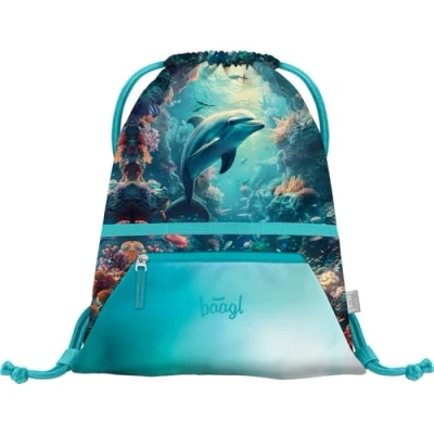 Abbildung von Baagl Turnbeutel für Jungen, Mädchen mit Reißverschlusstasche Wasserdichter Schuhbeutel Kinder Schule und Kindergarten Sportbeutel Lässiger Schwimmbeutel Kinderbeutel Sport (Delfin)