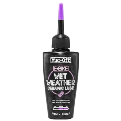Abbildung von Muc Off E Bike Wet Chain Lube Nass Kettenöl, 50 ml Premium Kettenfett, Kettenspray Fahrrad mit UV Tracer Farbstoff Formuliert für Nasse Wetterbedingungen