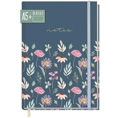 Abbildung von paper&amp;you® Notizbuch A5+ blanko mit Gummiband [Flying Flowers] 156 Seiten, 78 Blatt als Bullet Journal Skizzenheft Skizzenbuch Tagebuch Notizheft nachhaltig &amp; klimafreundlich