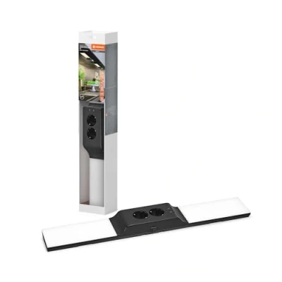 Abbildung von LEDVANCE rahmenloses Unterschrank Leuchten Kit mit Steckdosen und USB C Ladestationen Flood, 10 W, 500 lm, 3000 K, 830 warmweiß, dimmbar, schwarz, Kunststoff (PC), IP20