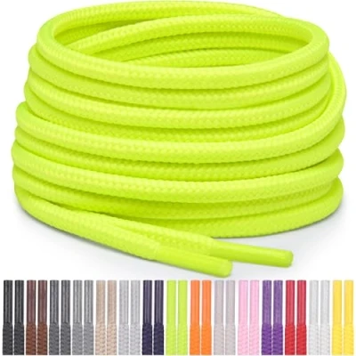 Abbildung von Miscly Schnürsenkel Rund Reißfest für Sportschuhe, Sneaker und Stiefel, Ø 4 mm (137 cm, Neongrün/Gelb)