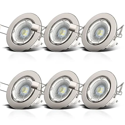 Abbildung von B.K.Licht 6er Set LED Einbaustrahler 230V dimmbar, schwenkbar, Lochdurchmesser 68mm, Spot, Deckenspots, Spots, Einbauleuchten, Einbauspots LED, Deckenstrahler, 86x70 mm, Matt Nickel