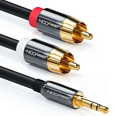 Abbildung von deleyCON 1m Klinkenkabel Cinch Kabel 3,5mm Klinke zu RCA Stereo Audio 1x Klinkenstecker auf 2x Stecker Metallstecker Schwarz