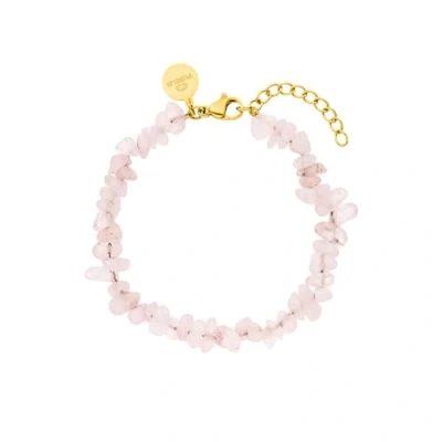 Abbildung von Purelei® Rose Quartz Armband, Damen Armband aus langlebigem Edelstahl, Wasserfestes natürlichem Rosenquarz, 16 19 cm Länge verstellbar (Gold)