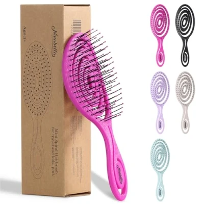 Abbildung von Ninabella Mini Haarbürste ohne Ziepen Bürste für Reisen Entwirrbürste trockenes und nasses Haar Detangler Extensions Hair Brush Pink