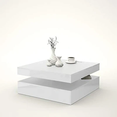 Abbildung von FORTE Coffee Tables Couchtisch mit rotierender Tischplatte, Holzwerkstoff, Weiß Hochglanz, 78 (93) x 34,3 cm
