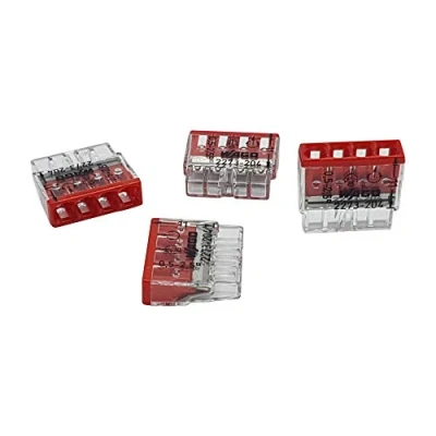 Abbildung von 10 Stück Wago 2273 204 COMPACT Verbindungsdosenklemme Ø 0,5 2,5 mm², 4 polig, transparent/rot