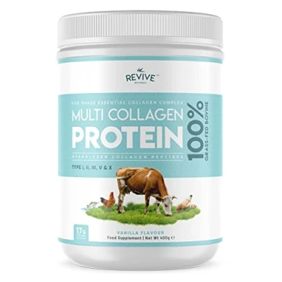 Abbildung von Vanille Multikollagen Proteinpulver 5 Arten von Kollagenpeptiden aus Nahrungsmitteln Hydrolysiertes Grasfutterrind, wild gefangener Fisch und Freilandhuhn, ohne Geschmack, halal, 400g